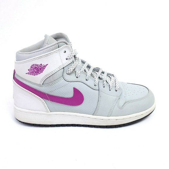 Nike Other - Jordan 1 Retro High Youth 7Y Shoes Kids Grey Mist Fuschia White Womens Size 8.5